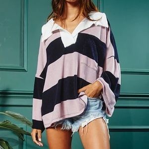 SOLD ❤️‍🔥 Bucketlist oversized stripe collared top